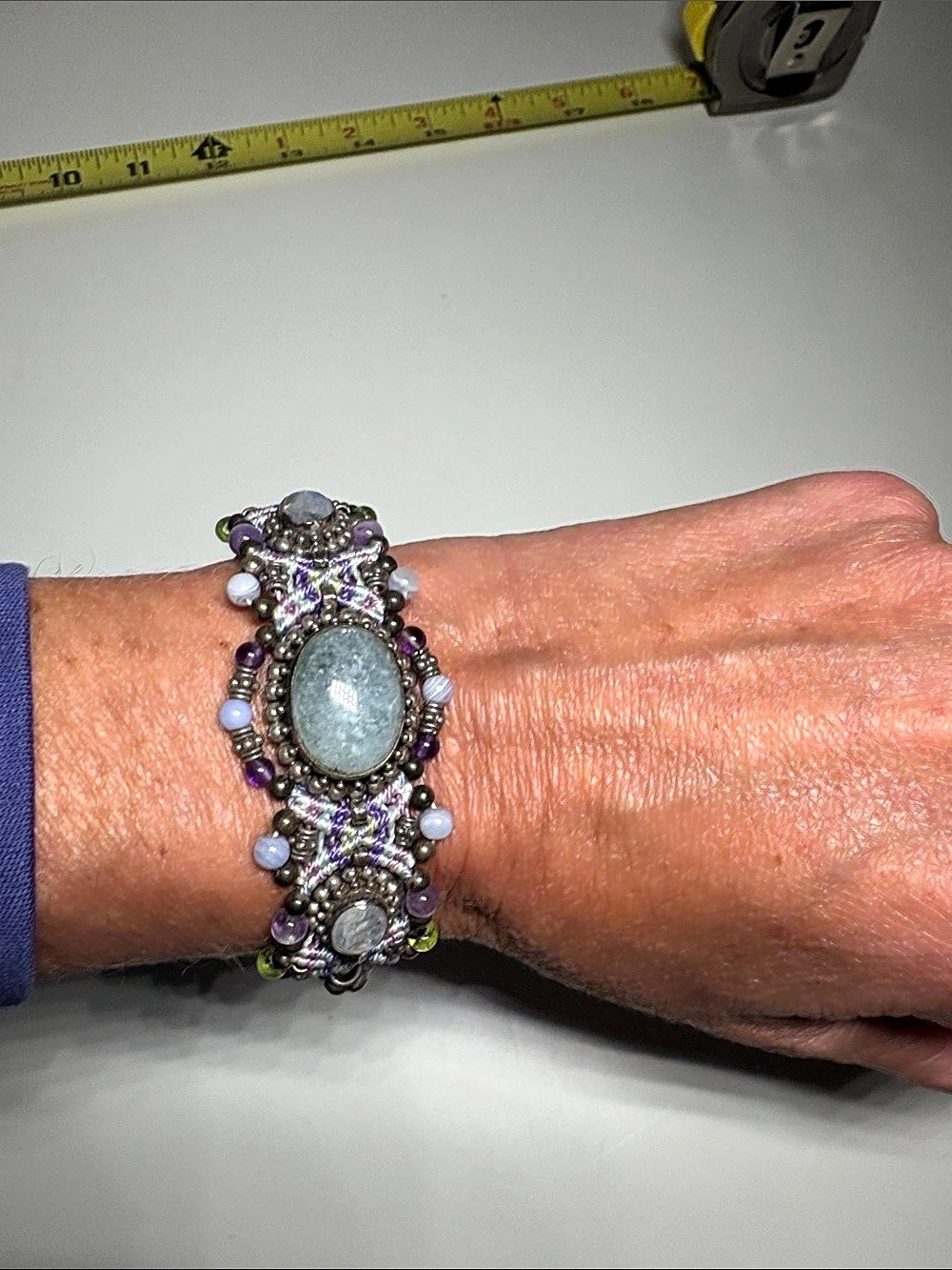Beaded Moonstone Bracelet in Purple & Gray Like New
